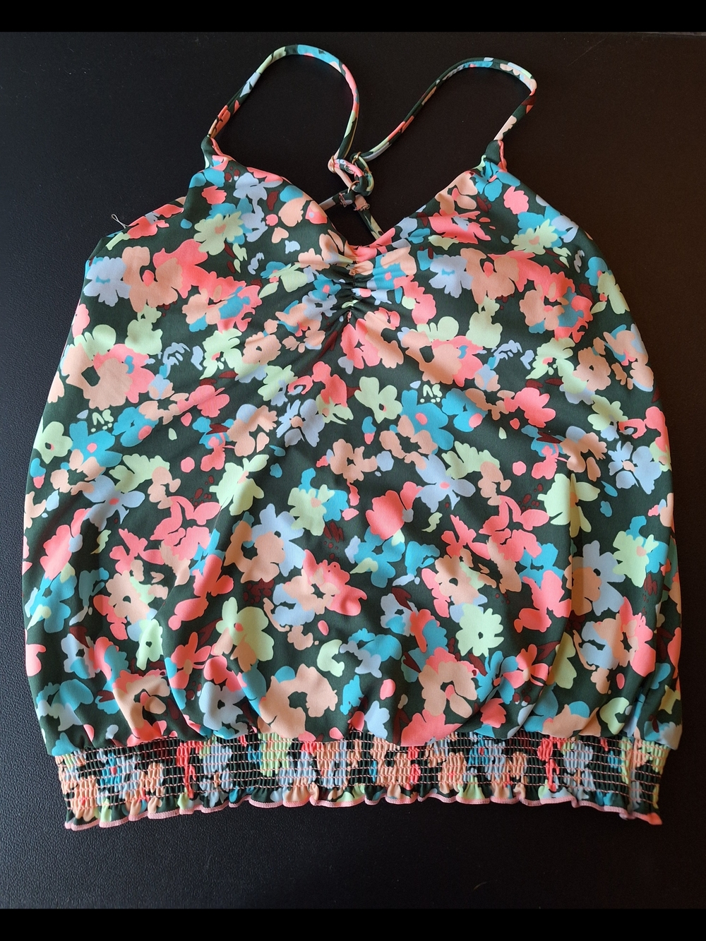 Carve Designs Coral Pink And Dark Green Tankini Top